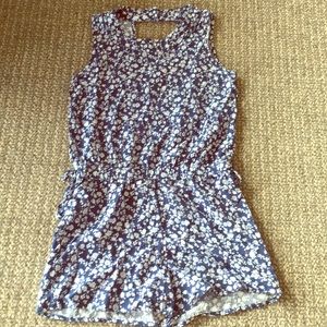 Blue and white floral romper